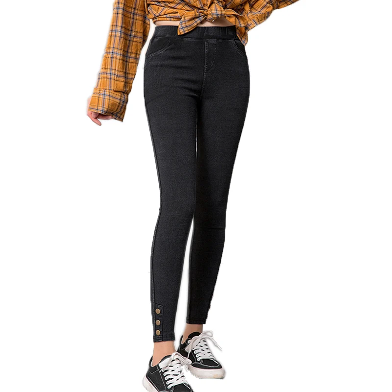 

Women Skinny Jeans Fashion Casual Slim Fit Solid Ankle High Wasit Jeans Plus Size Elastic Stretch Imitation Denim Pencil Pants