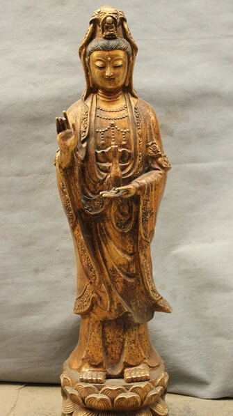 

JP S0606 30" Chinese Buddhism Bronze Gilt Lotus Kwan-Yin Quan Yin Pot Goddess Statue Set