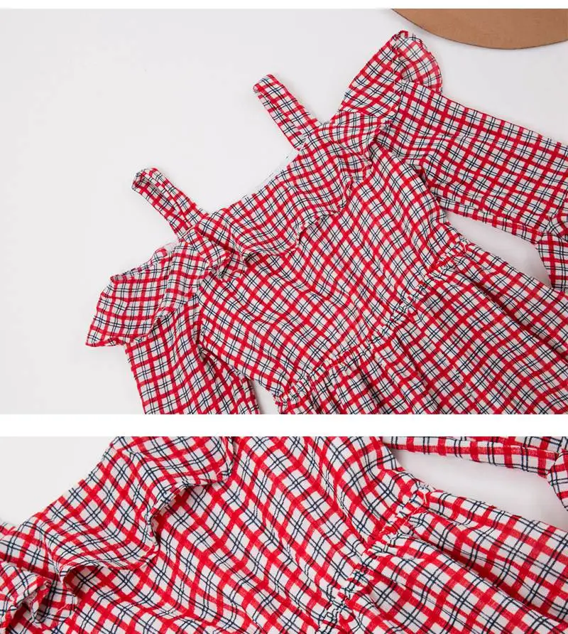 Girls Plaid Off Shoulder Dress G5506-11