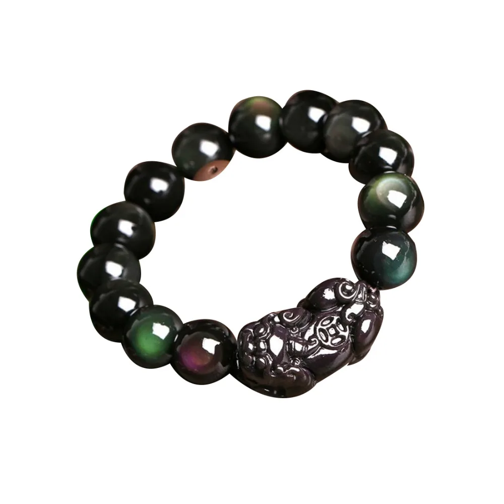 

Feng Shui Obsidian Pi Yao with a Tiger Eye Bead Bracelet for Wealth W3052