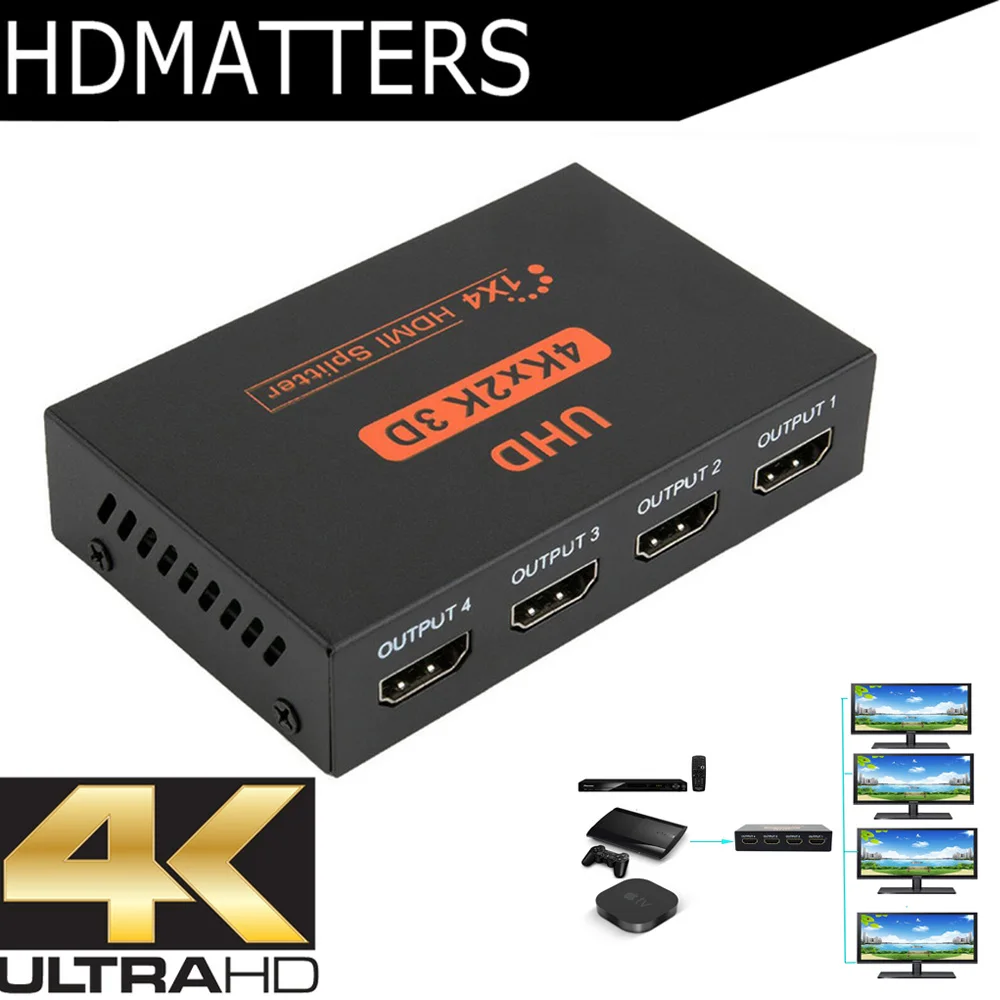 

UHD 4K HDMI Splitter 1X4 port HDMI Switcher amplifier repeater hub HDMI 1 in 4 out 3D&1080P 4KX2K/30HZ