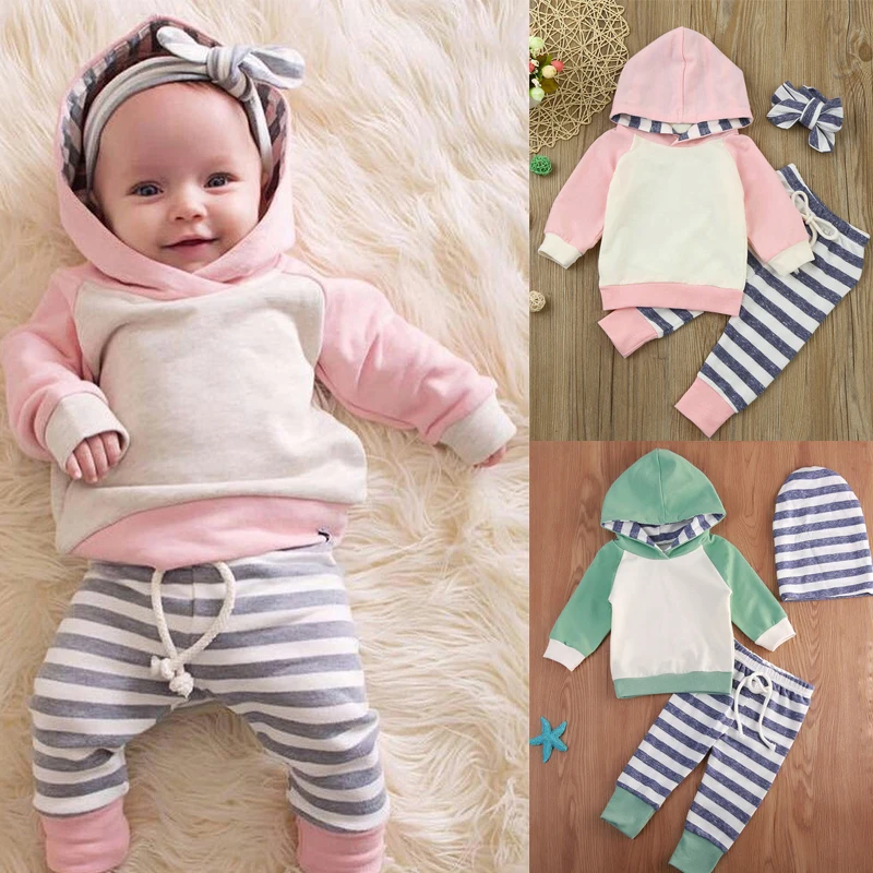 Комплекты из 3 предметов Демисезонный детская одежда Комплекты для девочек хлопковые Лоскутные полосатый принт мода свитер с капюшоном