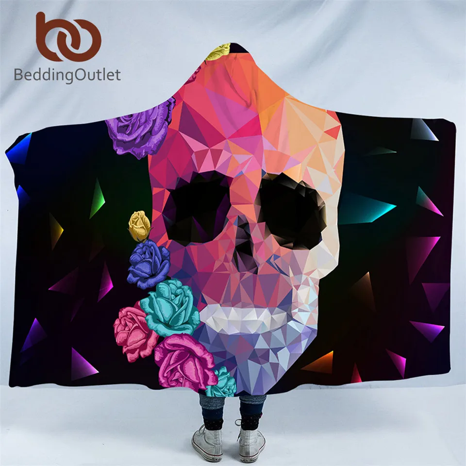 BeddingOutlet геометрическое одеяло с капюшоном черепом готическое цветное флисовое
