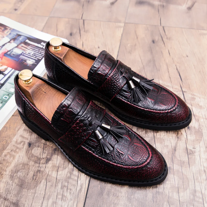 cool unique snake skin men leather shoes fashion moccasins italian designer business male footwear brogue oxford shoes for men  (44)