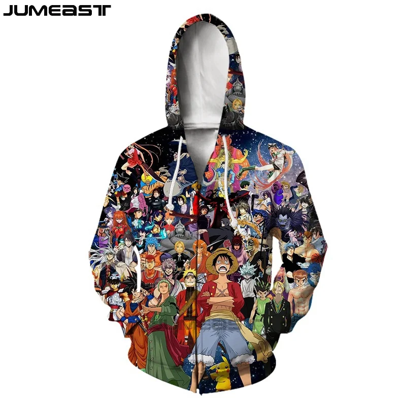 Jumeast бренд для мужчин/для женщин 3D печатных мультфильм аниме куртка с длинными рукавами Новая мода спортивный пуловер Весна Толстовки на молни