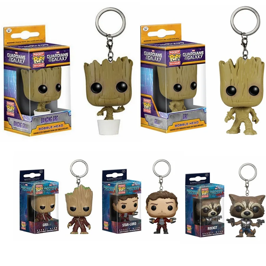 

POP Marvel Keychain Pocket Pop Keychain Dancing Grut Rocket Star Lord Guardians of the Galaxy Action Figure Model Toys Gifts