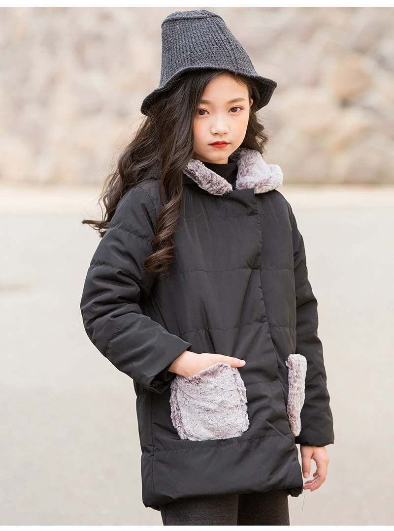fleece hooded warm coats and jackets kids winter tops for teenage girls outerwear clothing children patchwork pockets warm coats (15)