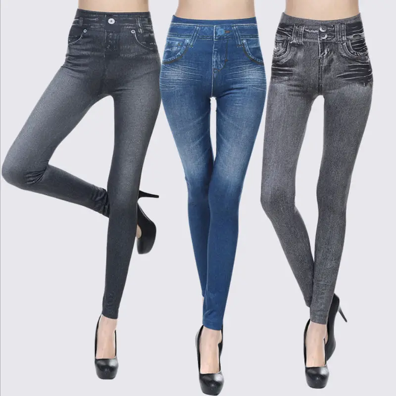 Fashion Women Skinny Pant Jeggings Stretchy Slim Imitation Denim Legging Pencil Pants Trousers Casual Women Skinny Long Leggings