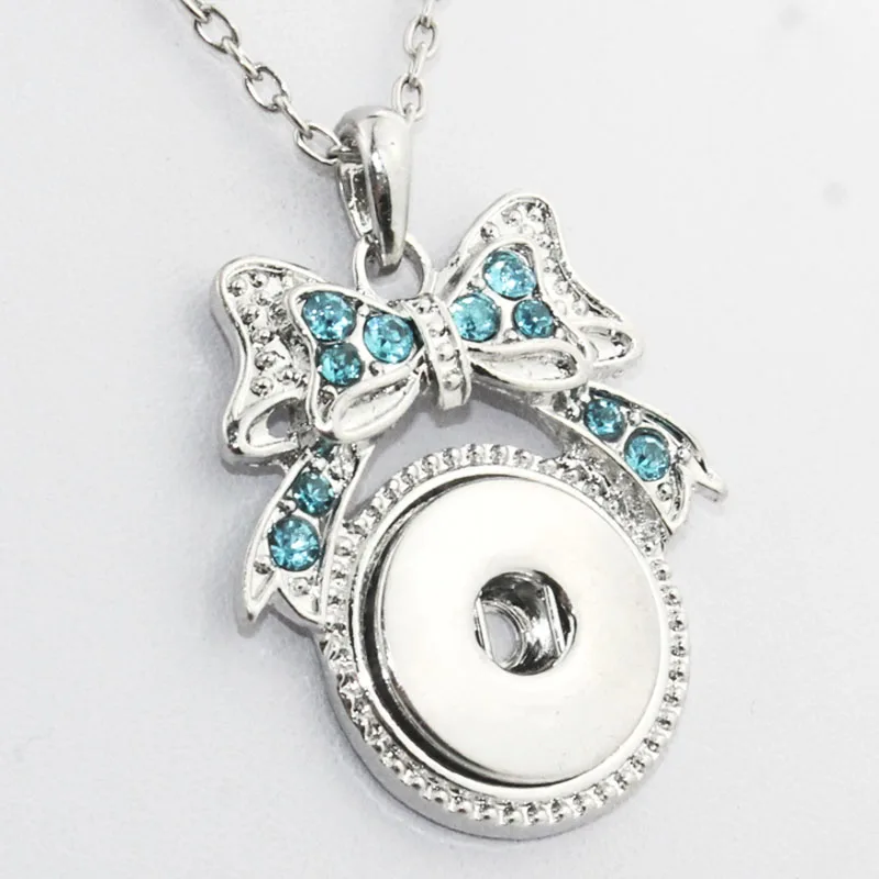 

4colors 18mm metal Snap Button Jewelry Bow-Knot Pendant Necklace With Charm Chain Necklace NE266 one direction 031402