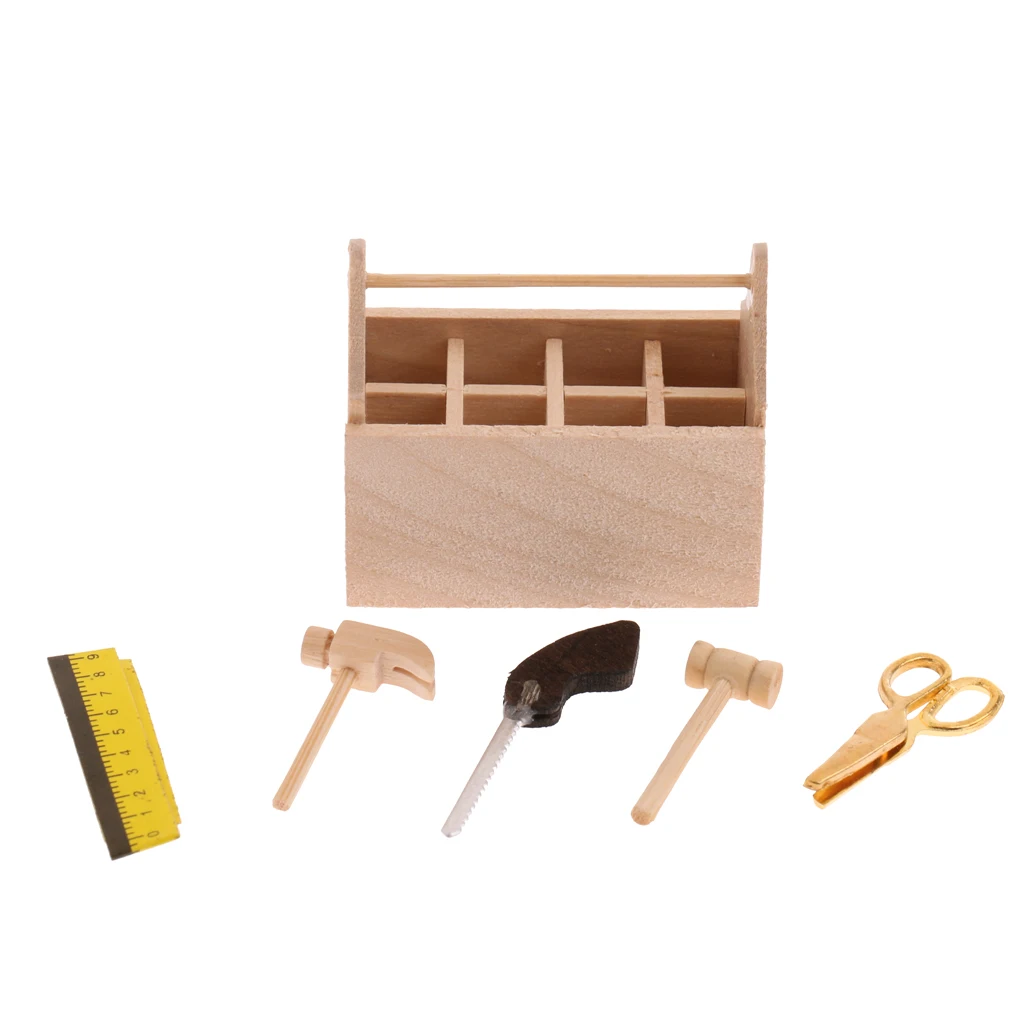 1/12 Miniature Dollhouse Wooden Toolkit Toolbox Furniture Set  Decor Model Toys kids Doll House Accessories For Children