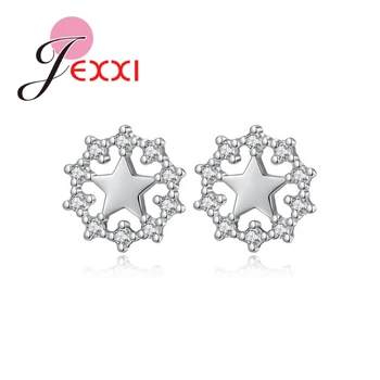 

New Design Shining Stars with Clear Crystal Zirconia Round 925 Sterling Silver Stud Earring for Bridal Women Party Jewelry