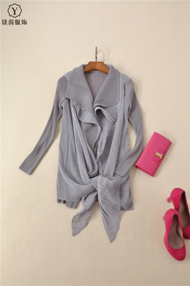 Livraison gris Red Miyake Est rouge Stock Manteau wine Manches Grille Tissu Gratuite Longues Noir Mince Plier Col À Double Spectacle En rTHwSrqX5