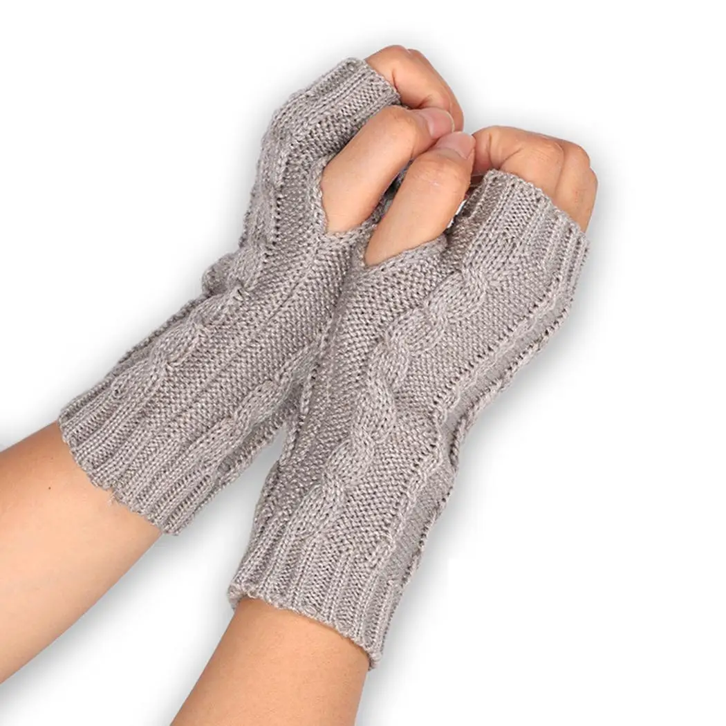 None Winter Solid Fingerless Fashion Unisex Gloves Knitted Warm Softin