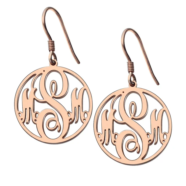 Ailin Personalized Rose Gold Color Circle Monogram Earrings Handmade Ailin Personalized Rose Gold Color Circle Monogram Earrings Handmade Initials Gift For Her