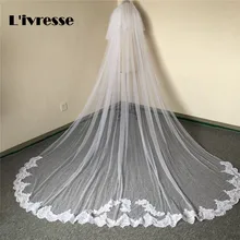 Простой 3 м Белый Кот Тюль фаты аппликации Кружево край Фаты и Свадебные вуали с расческой