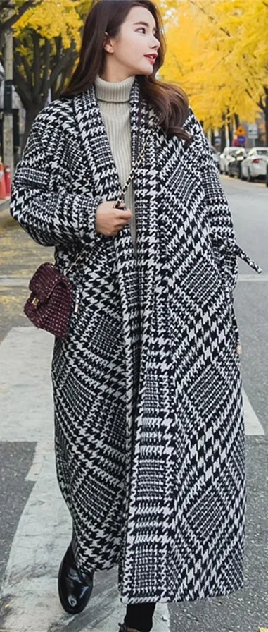 Шерстяная Женская куртка, зимняя, гусиная лапка, шерстяное пальто, большой размер, длинная верхняя одежда, толстая, теплая, свободная, шерстяная ткань, пальто IOQRCJV Q035