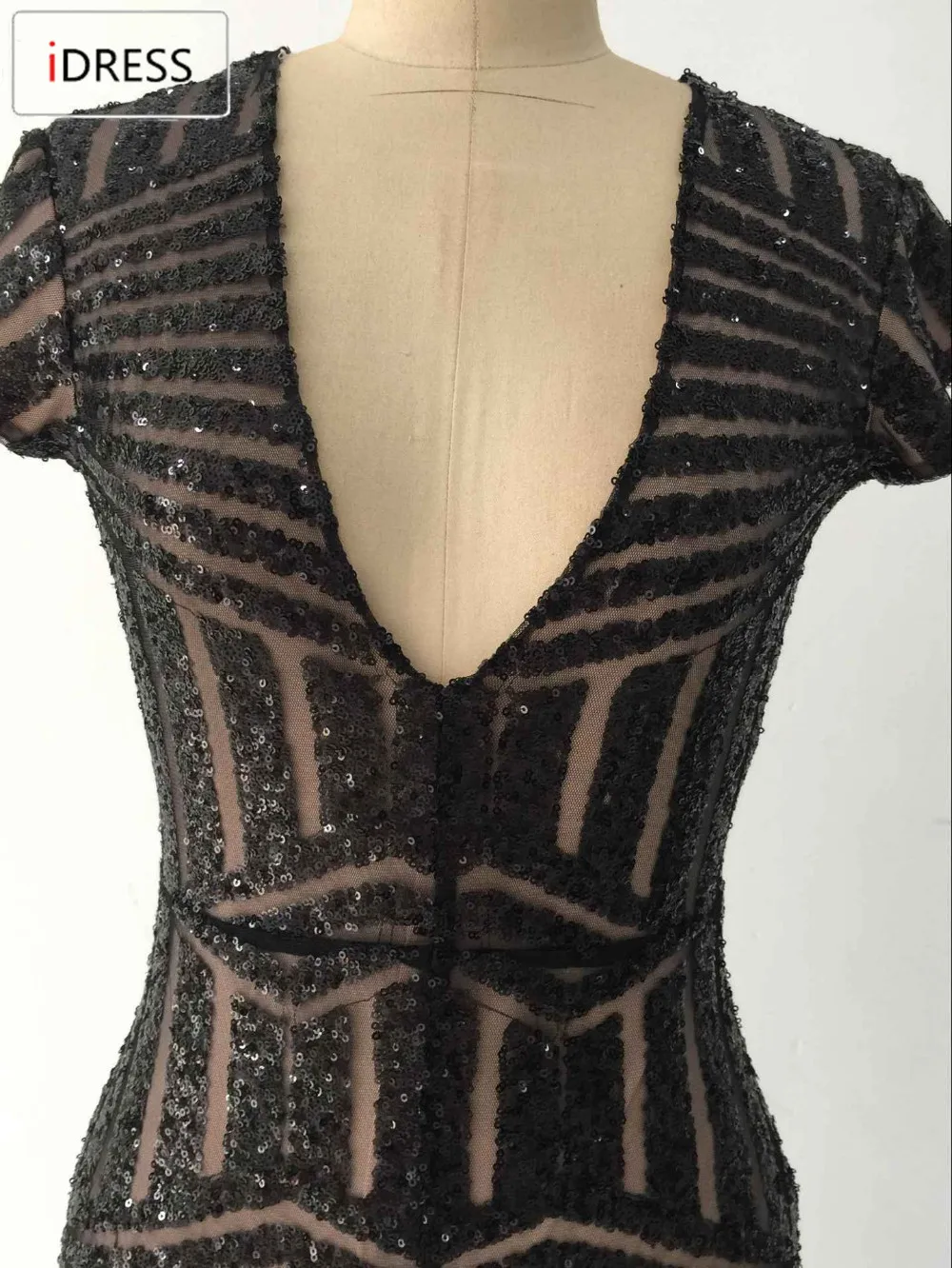 2016 Women Dress Vestido De Festa Sexy Club Night Dress Lady Slim Evening Party V Neck Sequined Knee Length Sequin Dress9