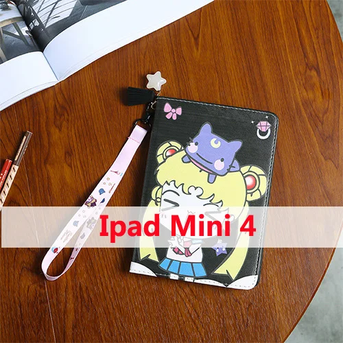Чехол с рисунком Сейлор Мун для Apple IPad mini 4 из искусственной кожи, чехол-подставка для Ipad Air1 Air2 Pro IPad / - Цвет: Black Ipad Mini 4
