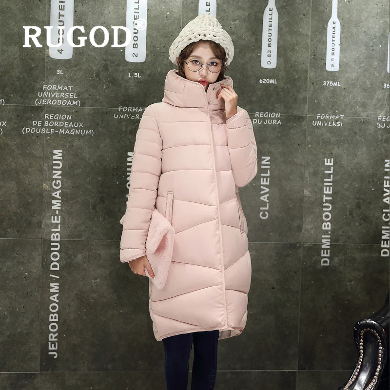 RUGOD Elegant long padded Parka coats slim Fashion button pocket long Down jackets women Thicken Winter Warm Outwear female