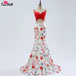 TaoHill сексуальный вырез сердечком платье с юбкой-годе складки спагетти Двойка платье с бантом сзади с цветочным принтом официальное платье