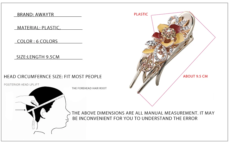 Цветочные Заколки AWAYTR Женская мода Кристалл Волосы Коготь головной убор леди стразы заколка для волос зажим аксессуары для волос