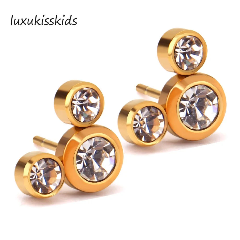 LUXUKISSKIDS New Three Crystal Shiny Cubic Zircon Fashion Unique Stud