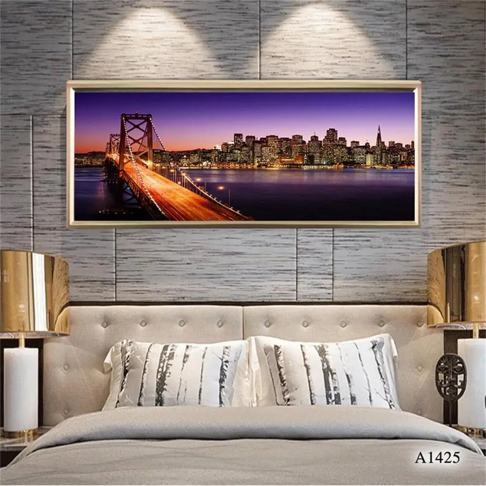 Нью Йорк Бруклинский мост холст печать картина ночной вид городской пейзаж картина маслом на холсте стены искусство картина для домашнего декора - Цвет: 1425