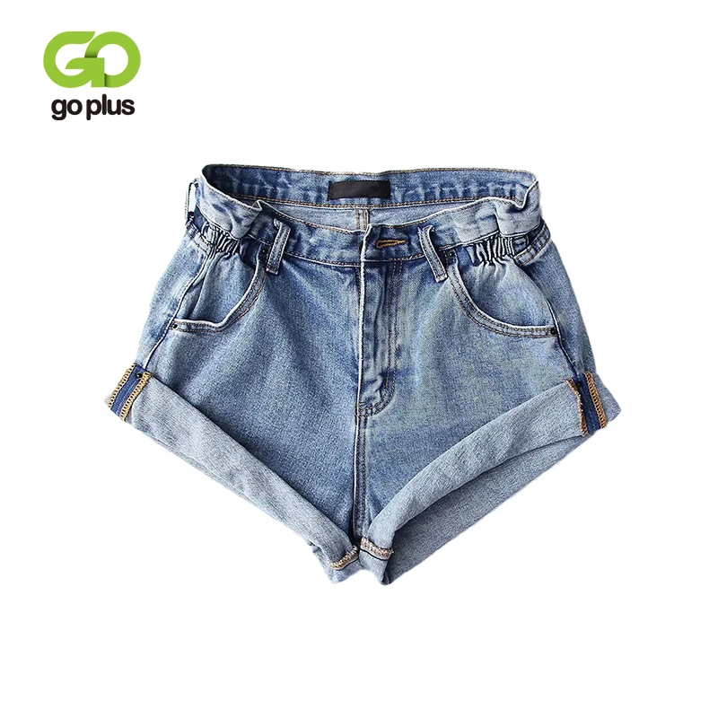 

GOPLUS 2019 Summer High Waist Denim Shorts Women Casual Loose Ladies Fashion Roll Up Hem Wide Leg Elastic Waist Shorts C8937