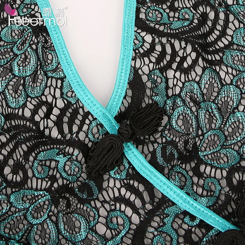 Feeetmoi Peacock Embroidery Cheongsam Long BabyDolls Women Sexy Hollow Out Erotic Lingerie Porno Costumes Sexy Lingerie Dress