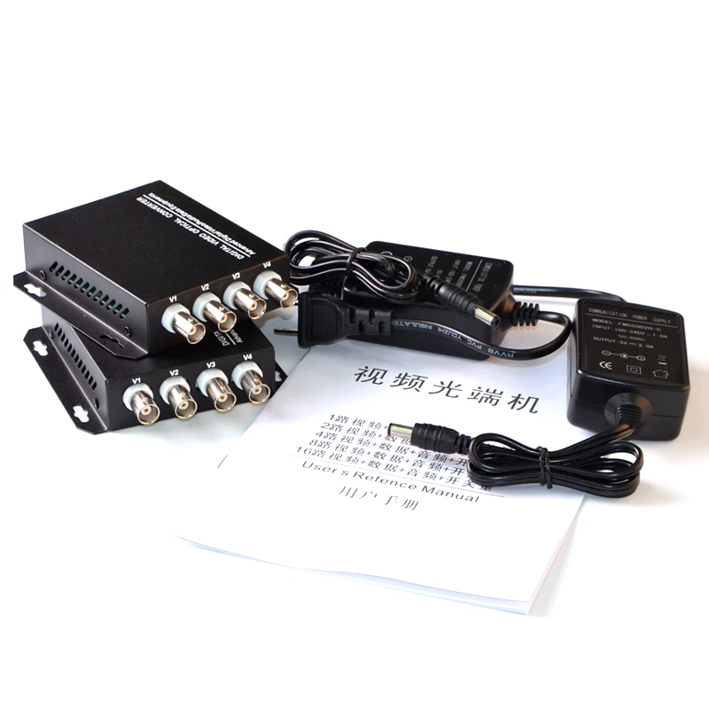 

4 Channel Video Audio Data Fiber Optic Media Converter Transmitter & Receiver Single Mode Single Fiber FC 20KM