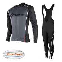 Cycling Jersey CUBE Pro 2017 winter MTB bike clothing thermal fleece invierno Long Sleeve bicycle clothes bib pant sportwear I26