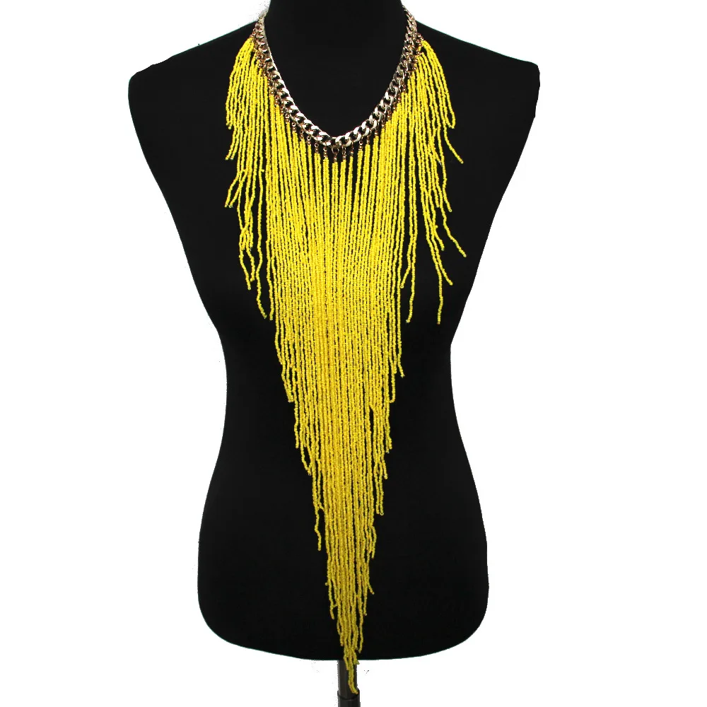 Женское богемное ожерелье ручной работы длинное из смолы с кисточками Массивное
