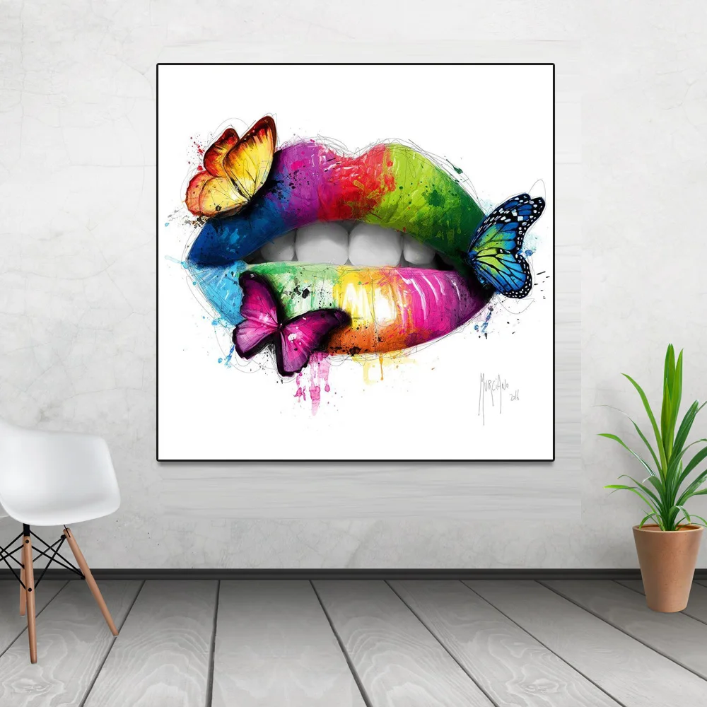 Sexy Lip Tooth Wall Art Butterfly Canvas Painting Cartoon Art Poster For Living Room Home Decoration Modern Art Print Wallpaper