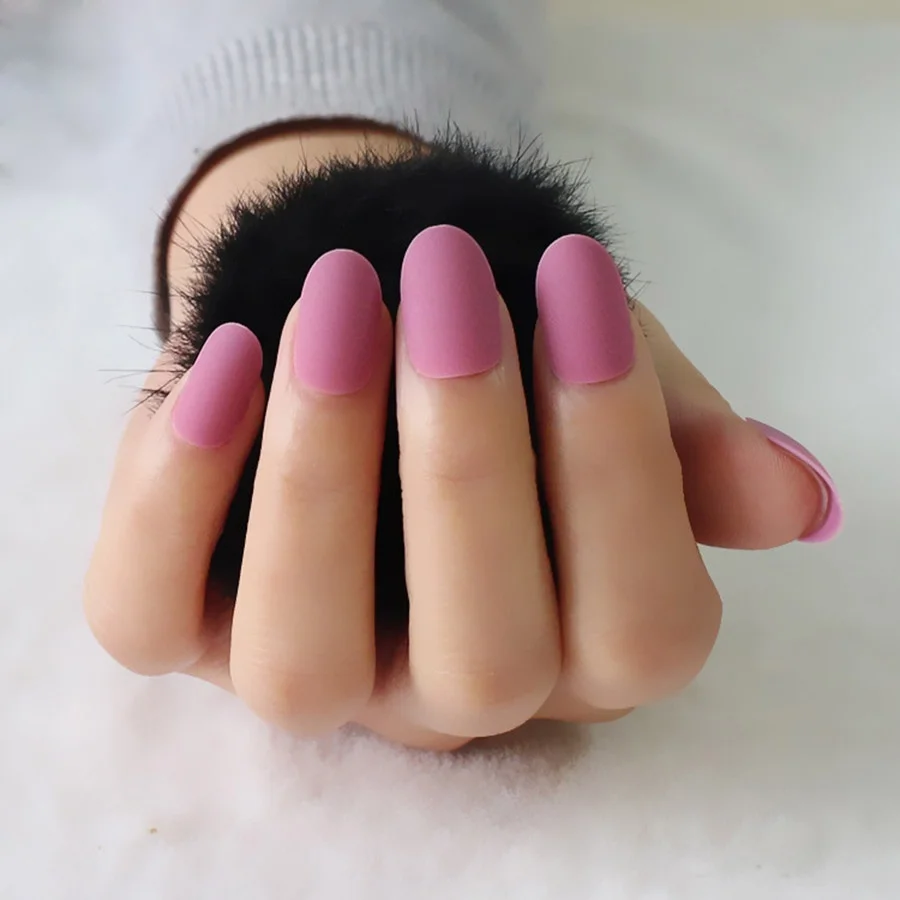 

24pcs/set matte false nails short round head Artificial Nails Soft Full Cover Oval Frosted Fake nail Feel silky Acrylic Art Tips