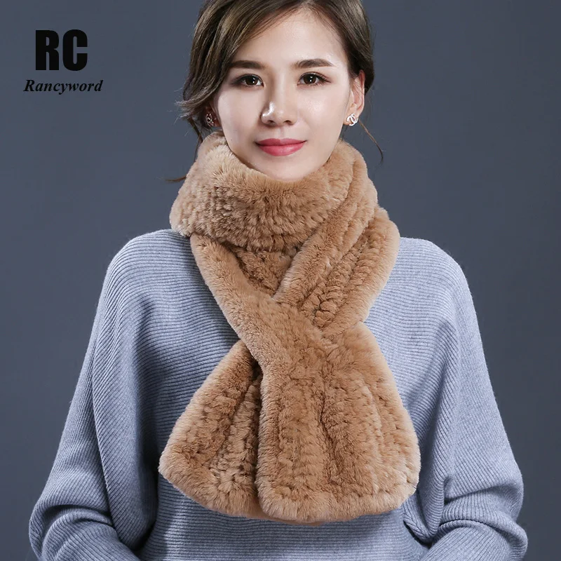 

[Rancyword] Long Women Fur Scarf Winter Genuine Rex Rabbit Fur Scarf Warm Soft Solid Winter Scarves For Women New 2019 RC1358