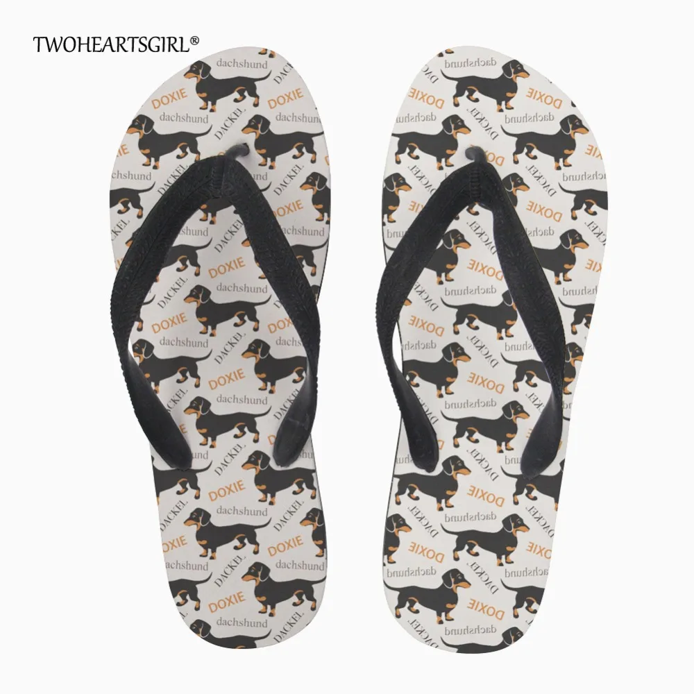 online Twoheartsgirl Dachshund Cão Bonito Impressão Flip Flops Animais Chinelos de Praia Verão Macio E Confortável Mulheres Flats Chinelos Em Casa