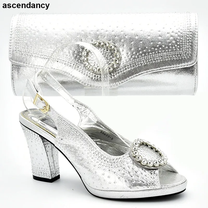 

Summer High Heeled Shoes for Women Italian Designer Shoes and Bags Matching Decorated with Rhinestone Ladies Sandals with Heels