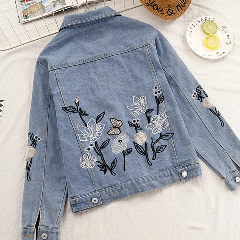 womens denim jacket with embroidery