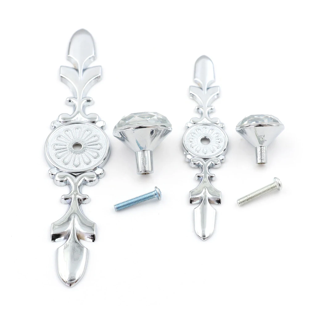 1PC Retro Metal Kitchen Drawer Cabinet Door Handle Furniture Knobs Cupboard Pull Handles with screw Glass Crystal Dresser Knobs