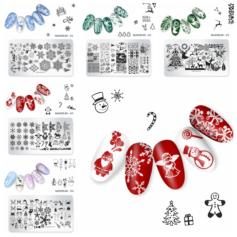 1 шт Штамп для ногтей из нержавеющей стали рождественские шаблоны 12x6 см зимние изображения пластины для штамповки ногтей DIY трафаретные Гвозди Искусство