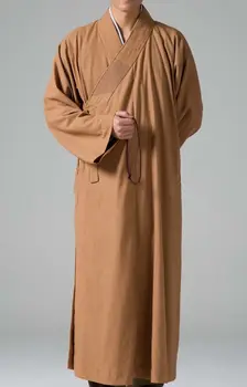 

Unisex Spring&Autumn buddhism Cotton&linen zen monk kung fu gown suits lay meditation uniforms martial arts robe yellow