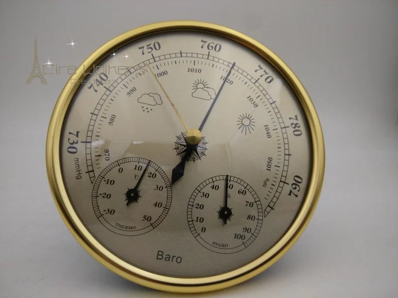 

Golden face Precision Aneroid 128mm 3 in 1 Barometer With Thermometer and Hygrometer Humidity Silver Outdoor Fishing
