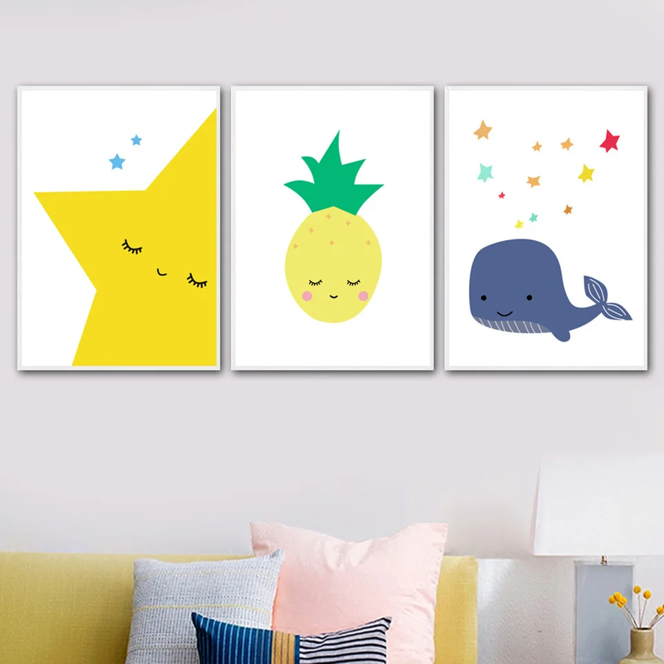 Yellow-Star-Pineapple-Whale-Wall-Art-Canvas-Painting-Nordic-Posters-And-Prints-Wall-Pictures-For-Living