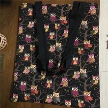 YILE полиэстер холст Экологичная для шоппинга с ручкой сумка на плечо печать Совы черный и синий 170119-4