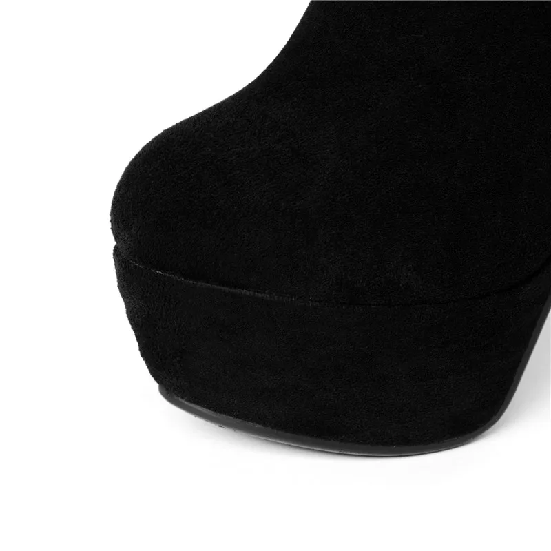 Asumer Туфли на каблуке-шпильке; женские ботинки на платформе; осенние модные пикантные женские ботильоны для женщин; однотонные вечерние туфли из флока; большие размеры 34-43