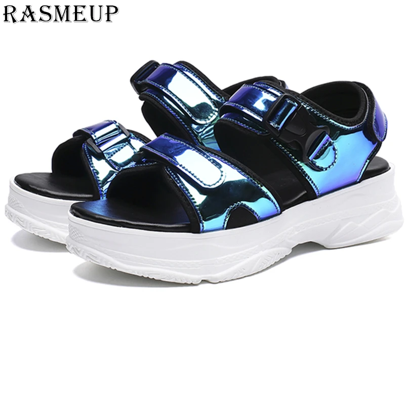 RASMEUP Women's Flat Platform Sandals Summer Fashion Women Chunky Sandal 2019 Roman Thick Sole Woman Shoes Casual Lady Footwear