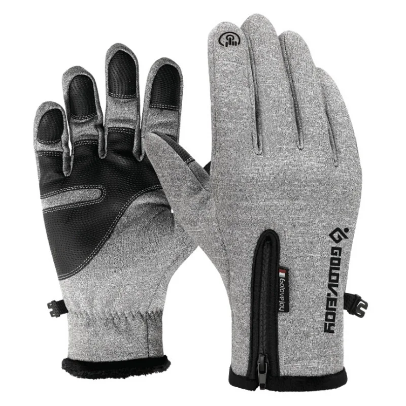 Зимние велосипедные перчатки ветрозащитные теплые флисовые перчатки для мужчин и женщин, мотоциклетные лыжные спортивные велосипедные перчатки - Цвет: Серый