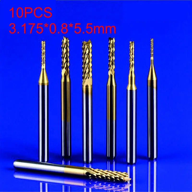 10PCS Titanium coated 0.8 mm PCB milling cutter CNC Rotary Burrsin