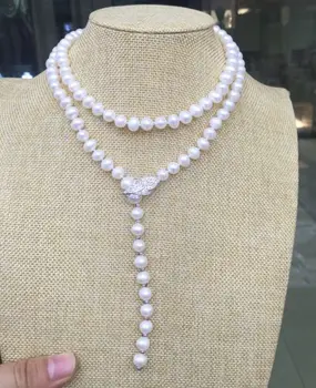 

gorgeous new design 9-10mm south sea round white pearl necklace silver