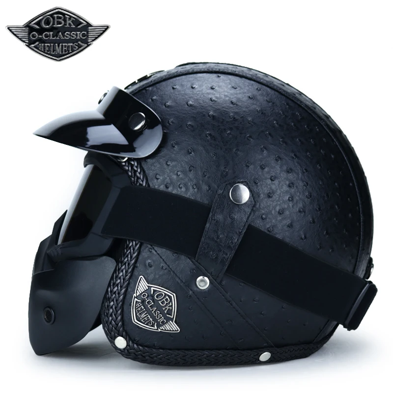 

2018 retro motorcycle helmet leather 3/4 motorcycle open face chopper Harley motorcycle helmet with goggles mask